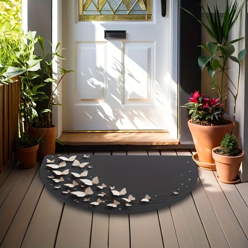 1 Stück Weißer Schmetterling Halbkreis Willkommens-Fußmatte Rutschfest für Außenbereich Terrasse Veranda Küche Badezimmer Eingangsbereich Bodenmatte