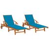 Sun Loungers Set of 2 with Cushions Solid Acacia Wood