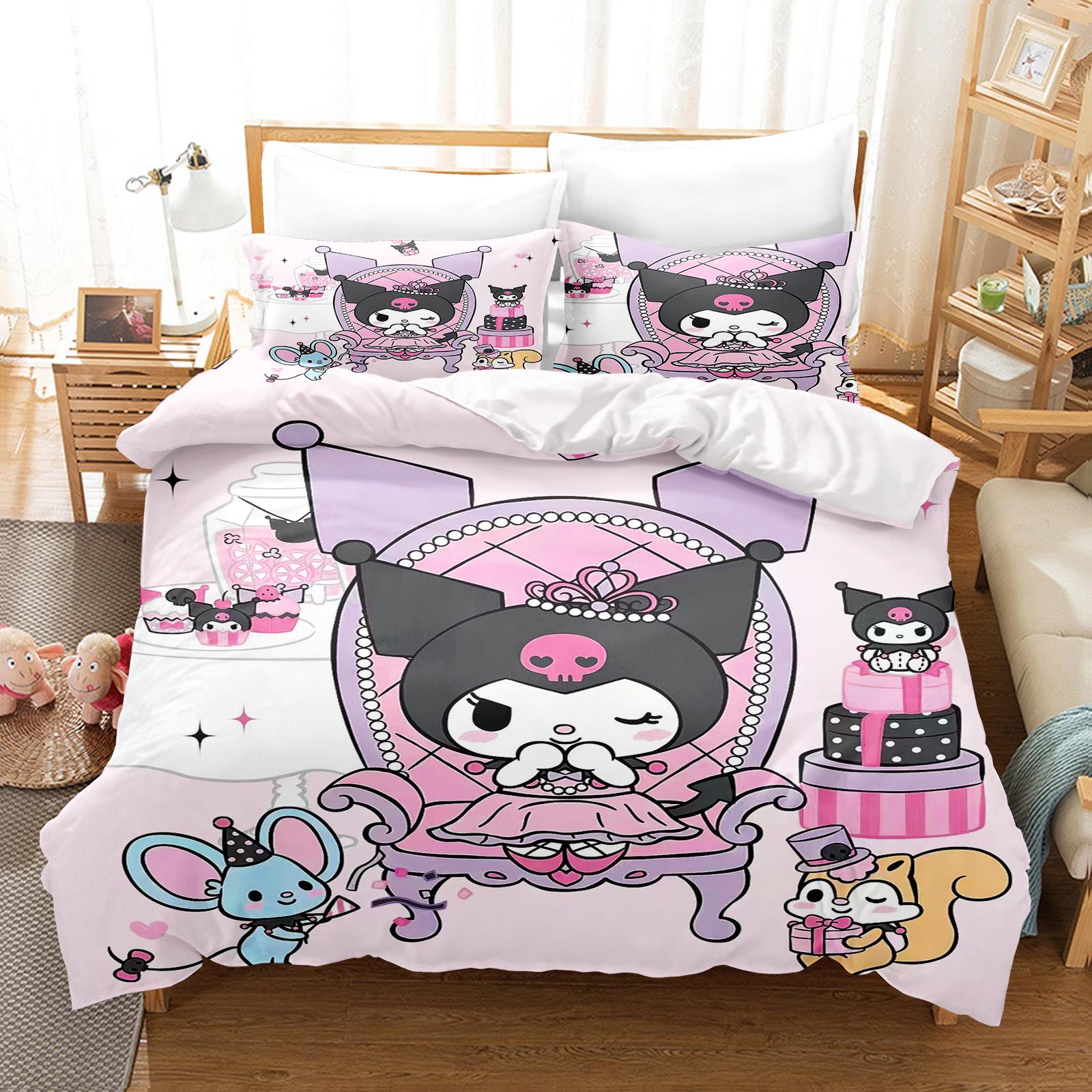 

Kuromi Duvet Cover Set Bedding Comforter Sets King Size 3D Children S Bedding Set Cute Printed Cartoon Quilt Cover AU Double(180*210cm)3pcs