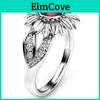 Crystal Women Rings Sunflower Zircon Hollow Flower Ladies Jewelry Accessories