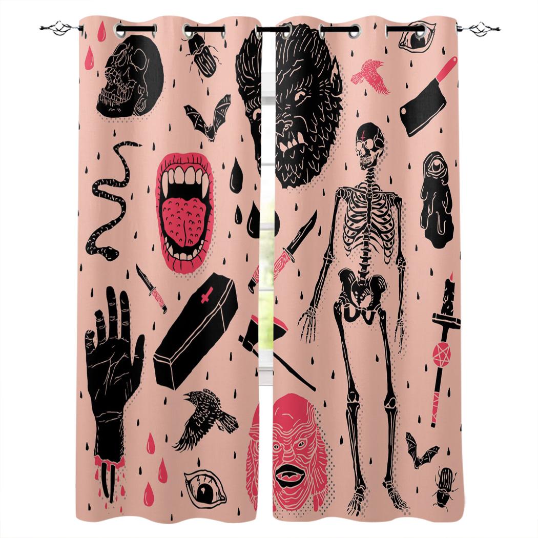 Зеленый Череп Камуфляж Искусство Спальня Кухня Окна Шторы Шторы Для Гостиной Декоративные — фото 7