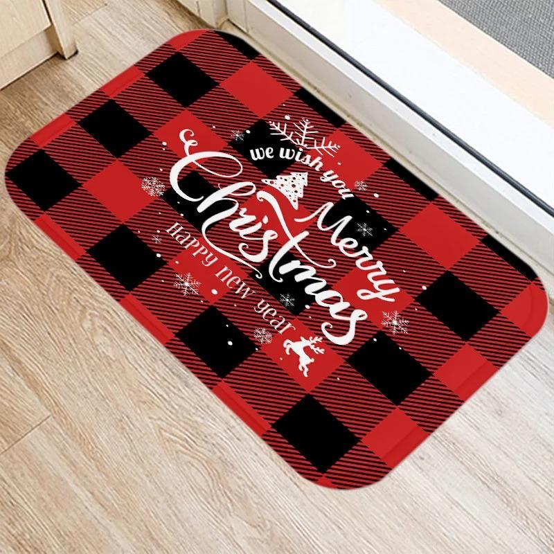 

Merry Christmas! Red Plaid Print Doormat Home Decor Bathroom Kitchen Non-slip Flooring Living Room Hallway Rug. 40x60cm