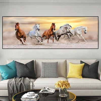 Pintura a óleo de animal sete cavalos, pintura abstrata em tela, posteres e impressões, imagens de parede para sala de estar, decoração de casa, sem moldura