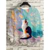 Cartoon Women's Long Sleeve T Shirt Casual Autumn T Shirt Tops Animal Cat Pattern Fashion OverSize Ladies Clothing