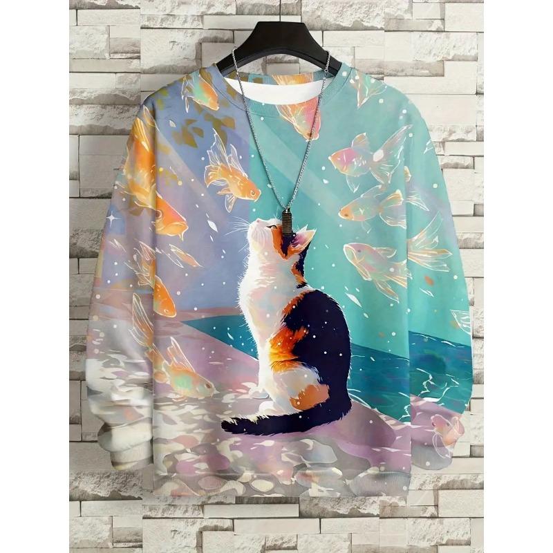 Cartoon Women's Long Sleeve T Shirt Casual Autumn T Shirt Tops Animal Cat Pattern Fashion OverSize Ladies Clothing