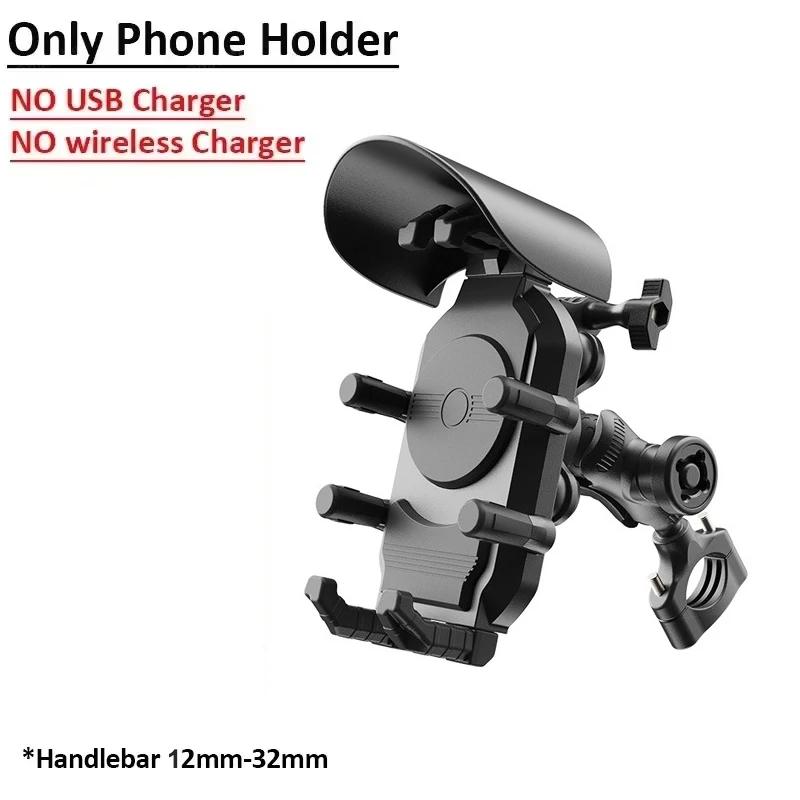 Shockproof Motorcycle Phone Holder 15W Wireless Charger & 18W USB 30W Type C Fast Charging Motorbike Bicycle Bike Scooter Stand