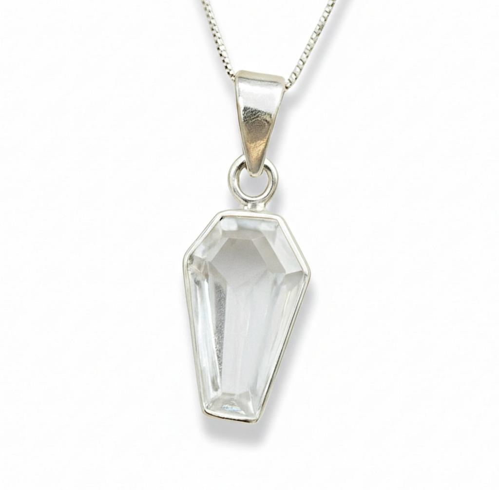 Clear Quartz Coffin Pendant, Solid 925 Sterling Silver, Minimalist Women Necklace Pendant