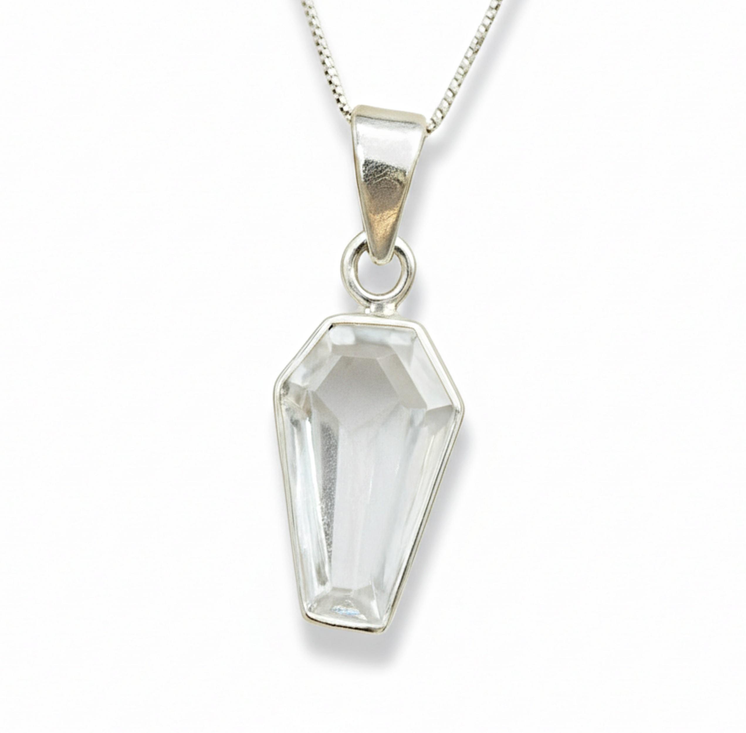 

Clear Quartz Coffin Pendant, Solid 925 Sterling Silver, Minimalist Women Necklace Pendant серебряный