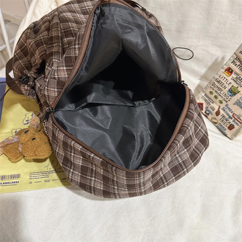 Vintage Plaid Backpack College Style Junior High School Student Schoolbag