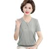 Mom's Summer Ice Silk Knit Top - Short Sleeve, Small Size for Women Aged 40-50