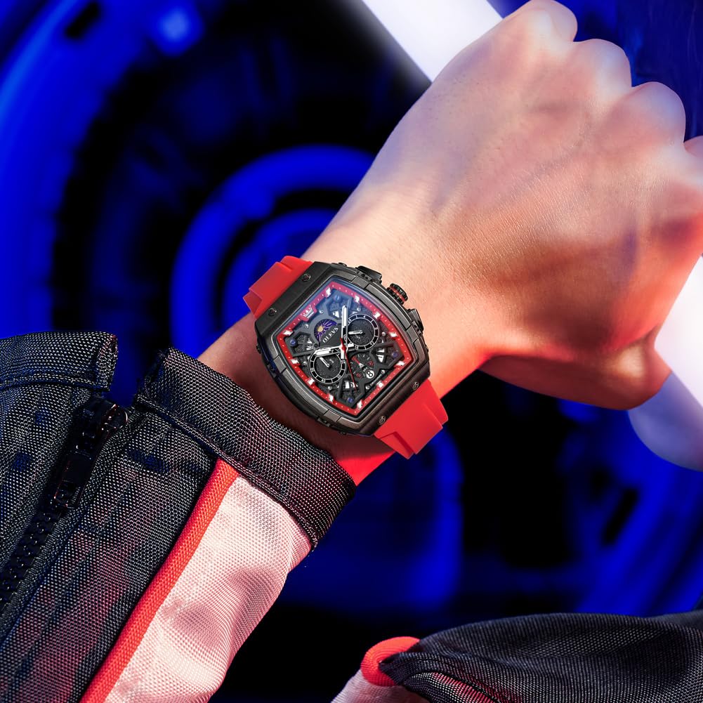 OLEVS Analog Quartz Sports Watch with Silica Gel Large Silicone Chronograph Men's Strap, Waterproof, Dial, Strap, Men's