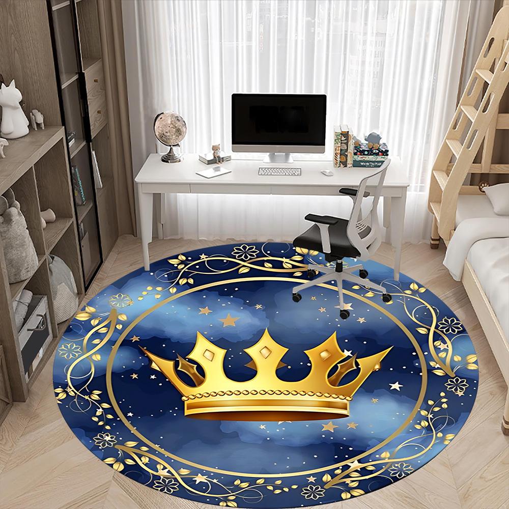 1pc Crown PrintChair Carpet for Office, Indoor Non-Slip Washable Polyester Fiber Carpet, Mat For Office, Machine Washable