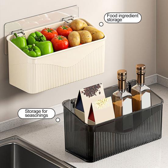 Wall Mount for Small Items Wall-mounted Storage Rack, Transparent Plastic Space Saving Organizer Bin, Multi Purpose Self Adhesive No Drill Container