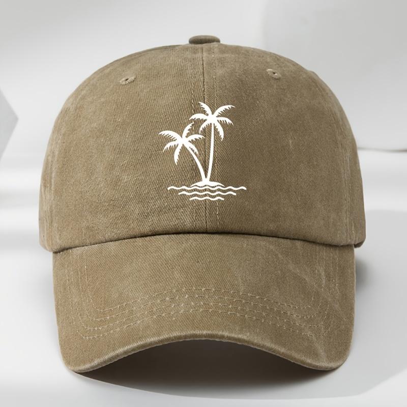 Vintage Tvättad Herr Basebollkeps med Palmtryck Casual Utomhus Sport Solhatt 100 Textilmaterial Handtvättbar