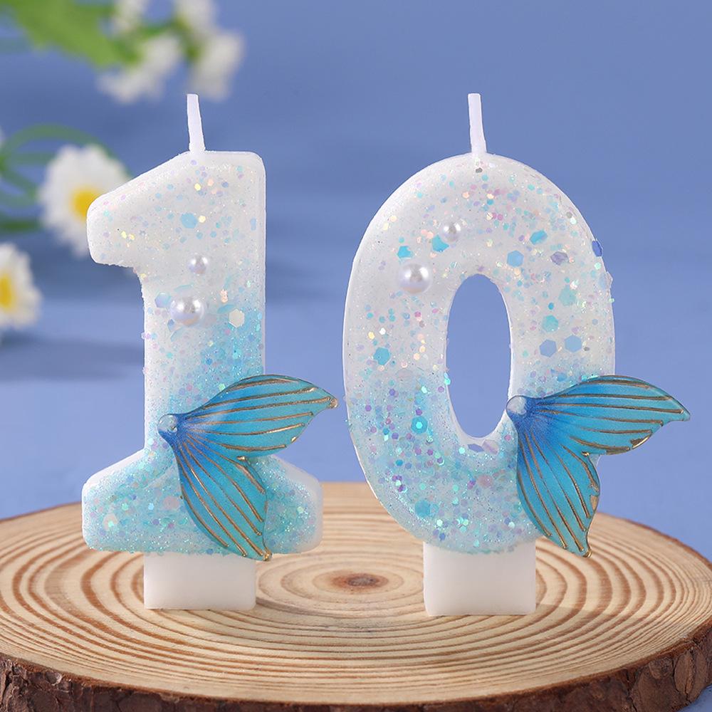 Blue Mermaid Tail Candle for Princess Birthday Cake