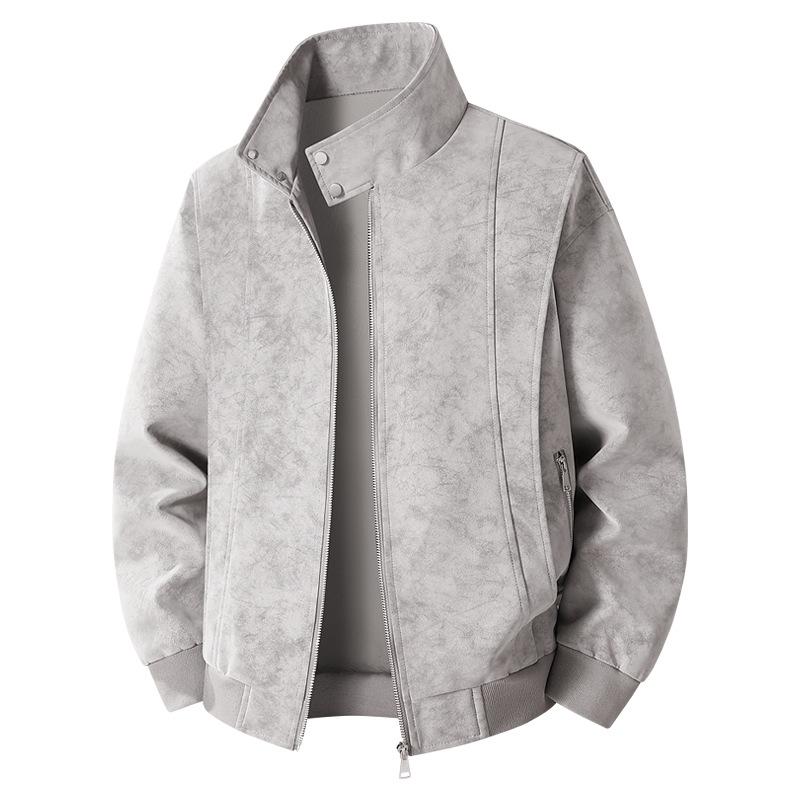 Light Luxury Men's Leather Jacket Suede Stand-up Collar Large Size Business Loose Douyin Explosive Leather Jacket Men