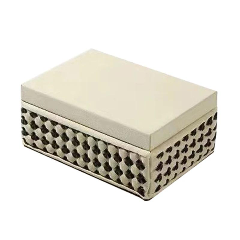 

Leather Jewelry Organizer Box Weaving Design Jewelry Display Storage Boxes Portable Bracelet Packaging Luxury Desktop Decoration Small