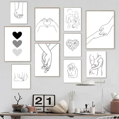 Black and White Line Canvas Painting Couple Hand Love Kiss Posters Nordic Simple Wall Art Prints Pictures For Living Room Decor