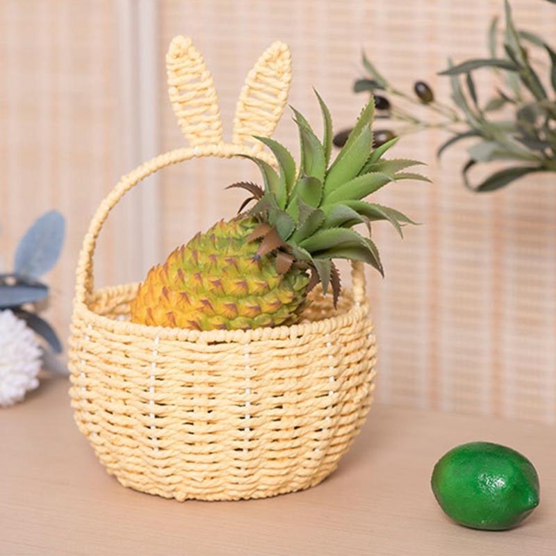 Bunnys Ears Paper Rope Woven Storage Basket Elegant Flower Basket Handwoven Snacks Holder Home Organization Solution