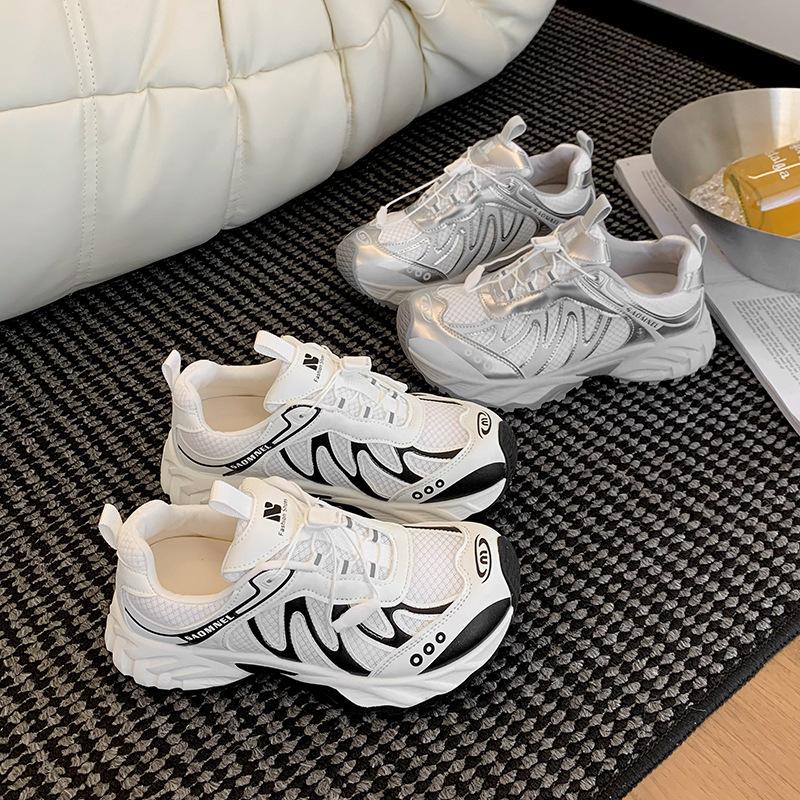 Dad Shoes Women's Ins Tide Super Fire Mesh Drawstring Thick Sole Heightening Muffin Showing Small Feet Outdoor Leisure Sports Women's Shoes