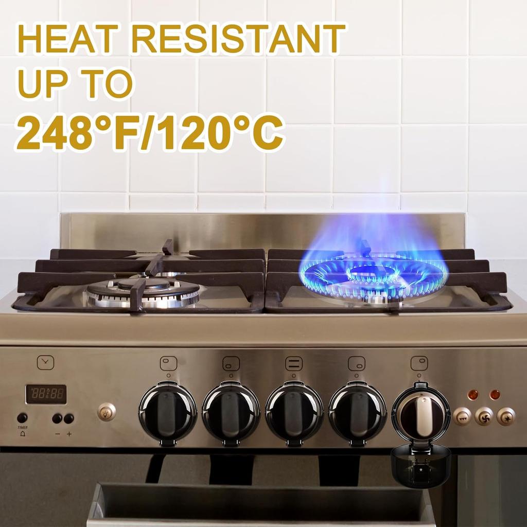 5-Pack Stove Knob Covers for Child Safety - Universal Size Gas Stove Knob Covers with Adhesive, Heat-Resistant Baby Proof Stove Knob Covers, Dual-Key
