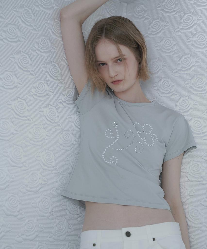 HEEARI Amy Beads Cotton T-Shirt_Light Gray