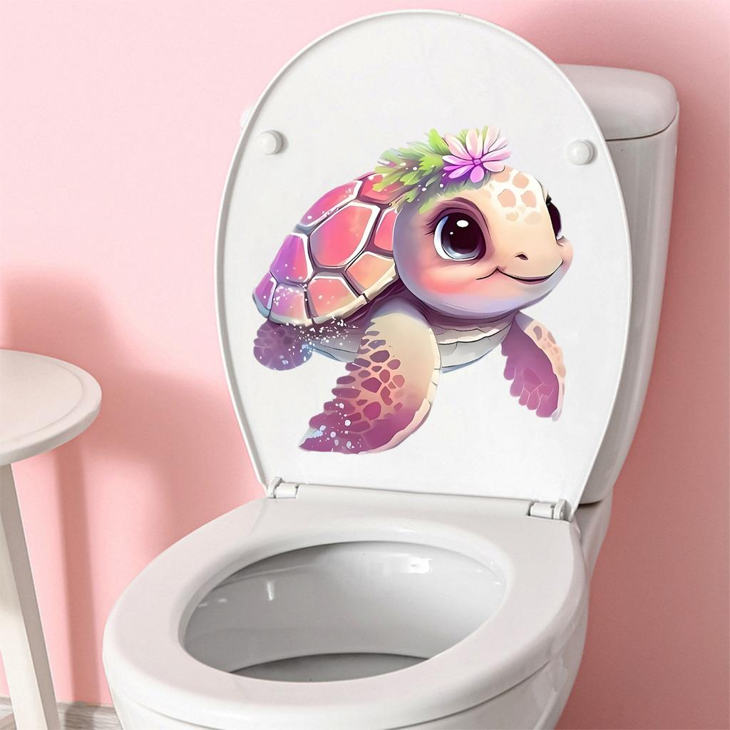 Süßer Rosa Meeresschildkröte Toilettendeckel Aufkleber Wasserdicht Fleckenfest Badezimmer Toilette Hausdekoration