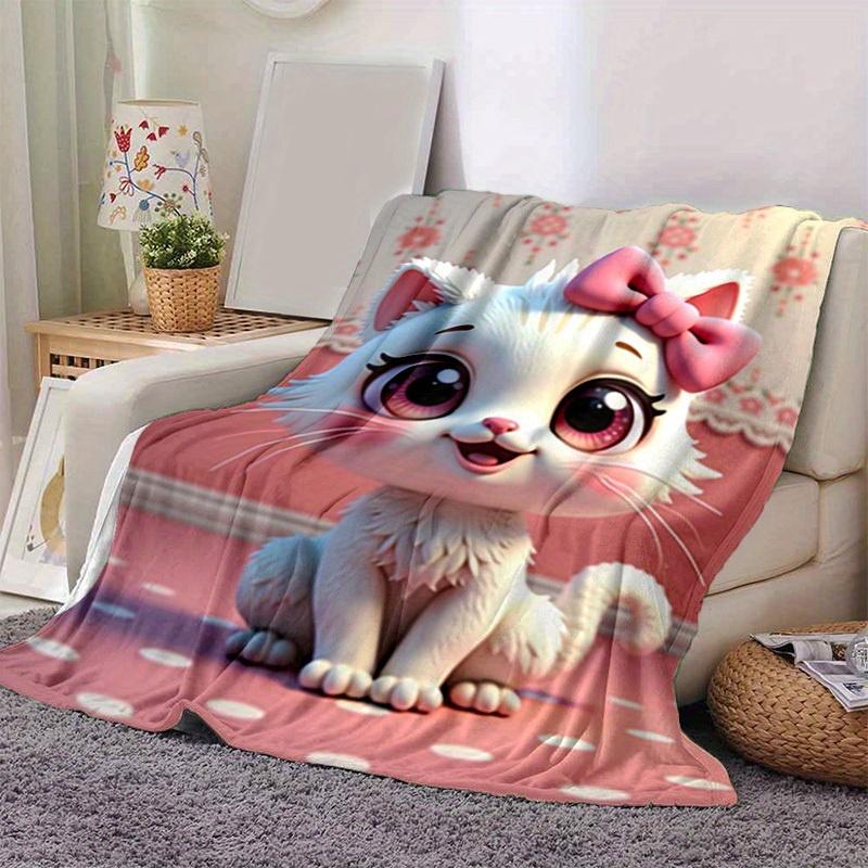 

1PC Cute Cartoon Marie Cat with Pink Bow, Soft Stuffed Animal for Room Decor, Birthday Gift for Girls, Home Decoration, All Seasons Use Blan 100x150cm