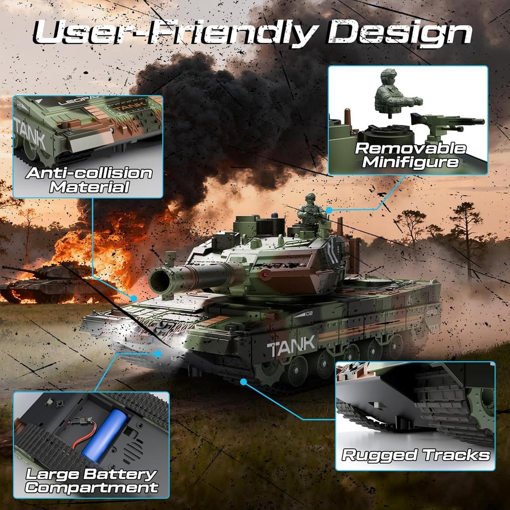 13 Channel 2.4G RC Tracked Simulation Army Tank Water Bomb Spray with 330° Rotating Turret One-Key Auto Demo Sound & Light & Smoke Military Vehicle