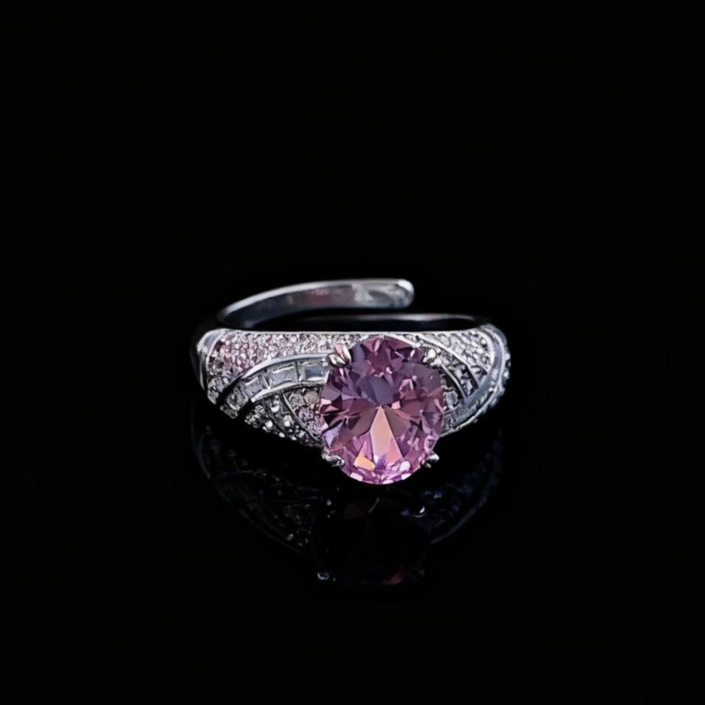 Full Diamond Flash Jewelry Simulation Pink Zircon Ring Women'S Light Luxury High-End Pigeon Egg Zircon Ring