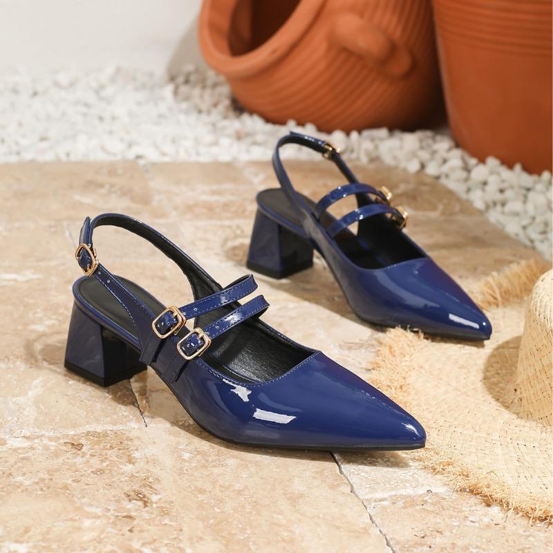 European Women's Summer 2026 New French Pointed Toe Toe Cap Thick Heel High Heels