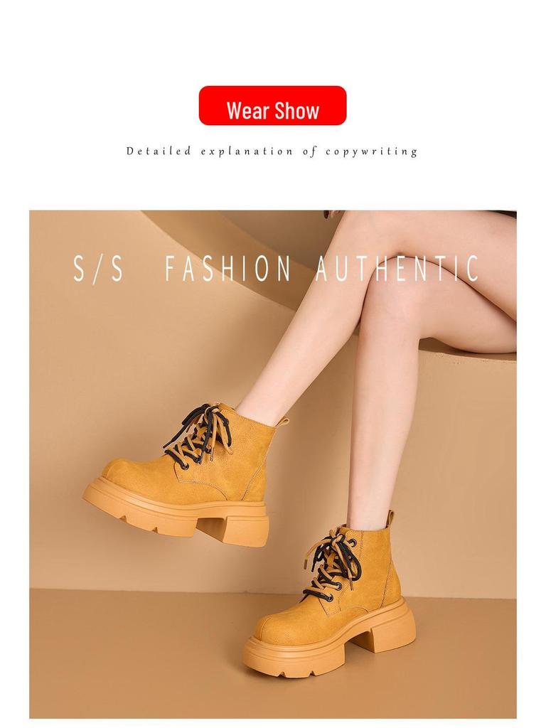 2025 Women's Retro British Style Hidden Heel Ankle Boots - Thick-Soled, Versatile Autumn Martin Boots In Classic Big Yellow.