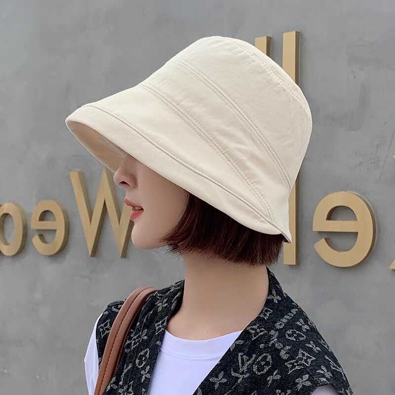 

Summer Big Brim Sun Bucket Hat Wig Integrated Female Bobhaircut Foldable Bald Hair Increase Chemotherapy Beige + Brown Black Wave Head
