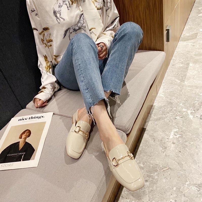 2025 New Internet Celebrity Temperament Soft Leather Half Tray Single Shoes Soft Sole Bag Head Half Slippers Women Summer Wear Sandals Muller Shoes