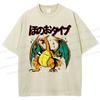 2026 Summer Charizard Pokemon Anime Men's T-shirt Vintage Washed Women Short Sleeve Tee Streetwear Oversized Casual Tops Unisex