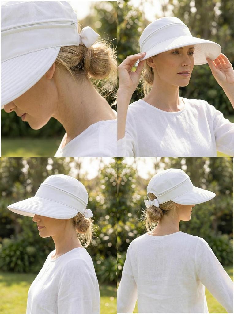 Cappello con Visiera Solare da Donna 2 in 1, con Zip Rimovibile Adatto per Coda di Cavallo, Leggero ad Asciugatura Rapida, Cappello Estivo con Protezione UV