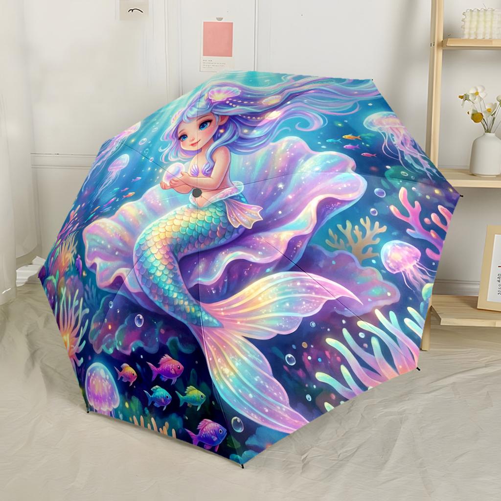 Sharks in Blue Circle Compact Travel Automatic Umbrella Folding Umbrella with 8 Ribs Lightweight All Season Travel Compact Folding Umbrella