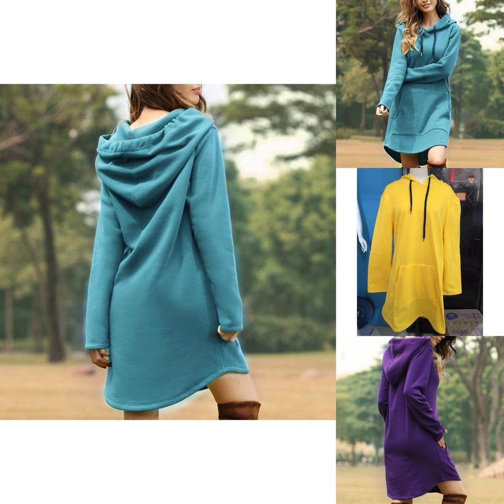 Cozy Womens Winter Long Sleeve Tunic Tops Pullover Hoodie Dress In Six Colors