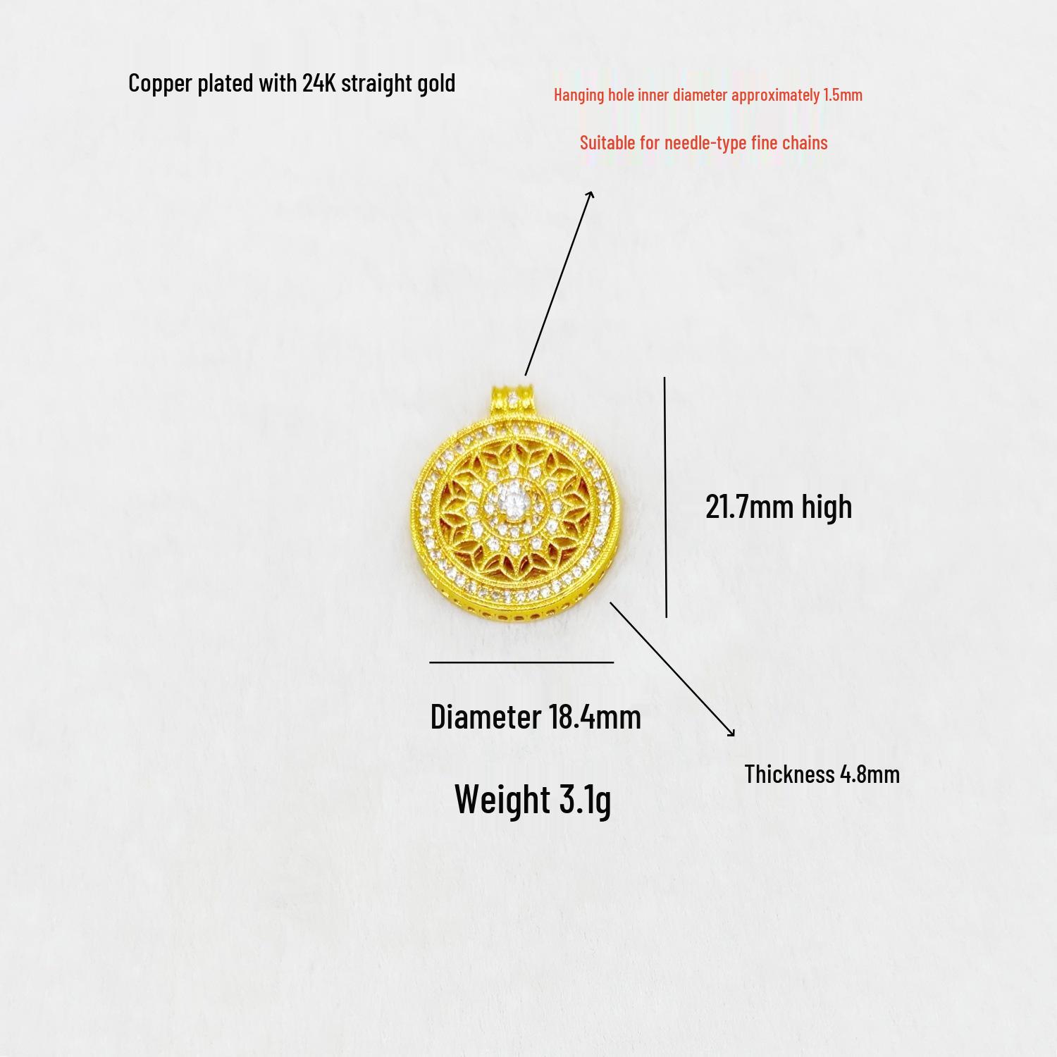 

24K Gold-Plated Copper Pendant Necklace: Inlaid Zircon Compass & Double-Sided Yellow Jambhala Lotus Charm