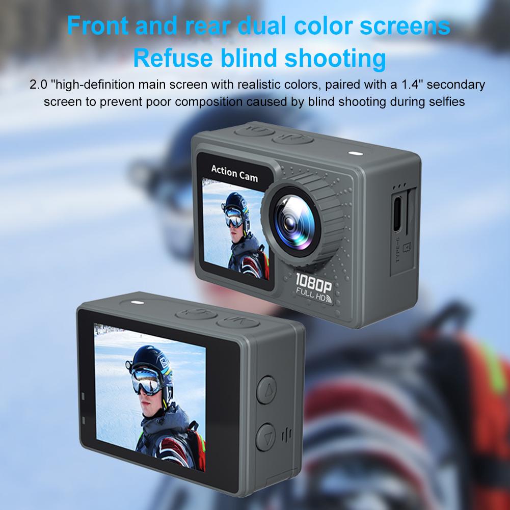 Action Camera 1080P 30FPS WiFi 120° Wide Angle Underwater Waterproof Helmet Video Recording Camera Dual Screen Sports Cameras