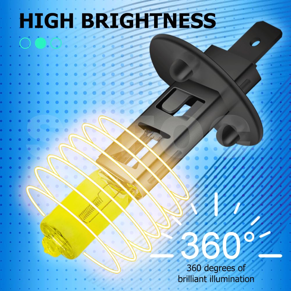 SOFOC Super Bright H1 Car Fog Lights Headlights High/Low Beam Lamp, 100W, Yellow, 3000K, Set of 2