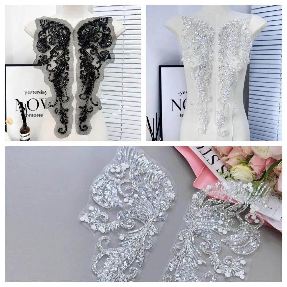 1 Paar Perlen Pailletten Spitze Stickerei Stoff Aufkleber Hochzeitskleid Kleidung Nähen Applikation Blume Kleid Zubehör DIY