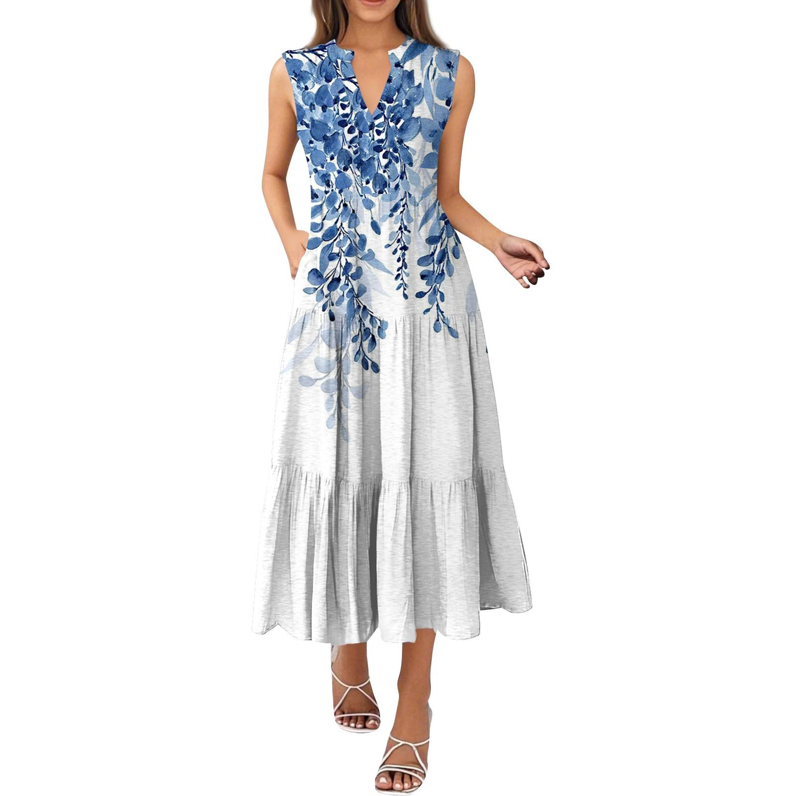 

Женские модные летние платья без рукавов с V-образным вырезом и винтажным цветочным принтом в складку XXXL
