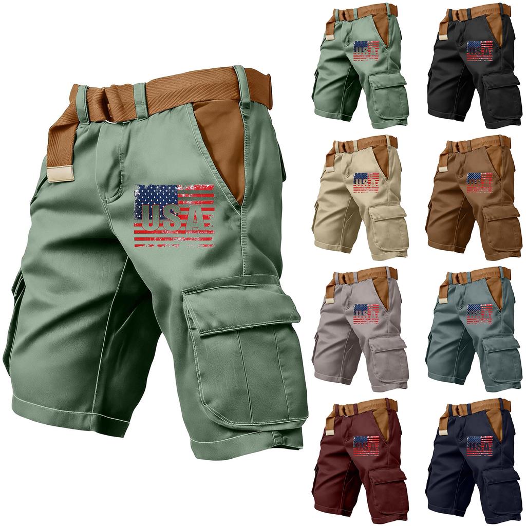 Men's independent day print outdoor casual patchwork pocket work pants sports shorts