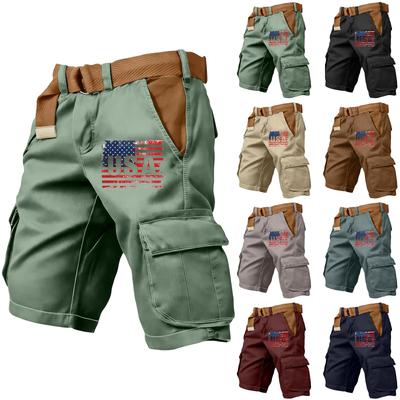 Men's Outdoor Casual Cargo Shorts with Flag Print Multi Pocket Design Relaxed Fit Utility Shorts Without Belt