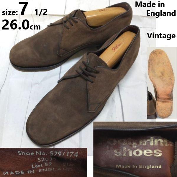 

Footprints Goodyear Welt Suede Leather Plain Toe Shoes 70s-80s England Vintage Size 7.5 26.0 Brown