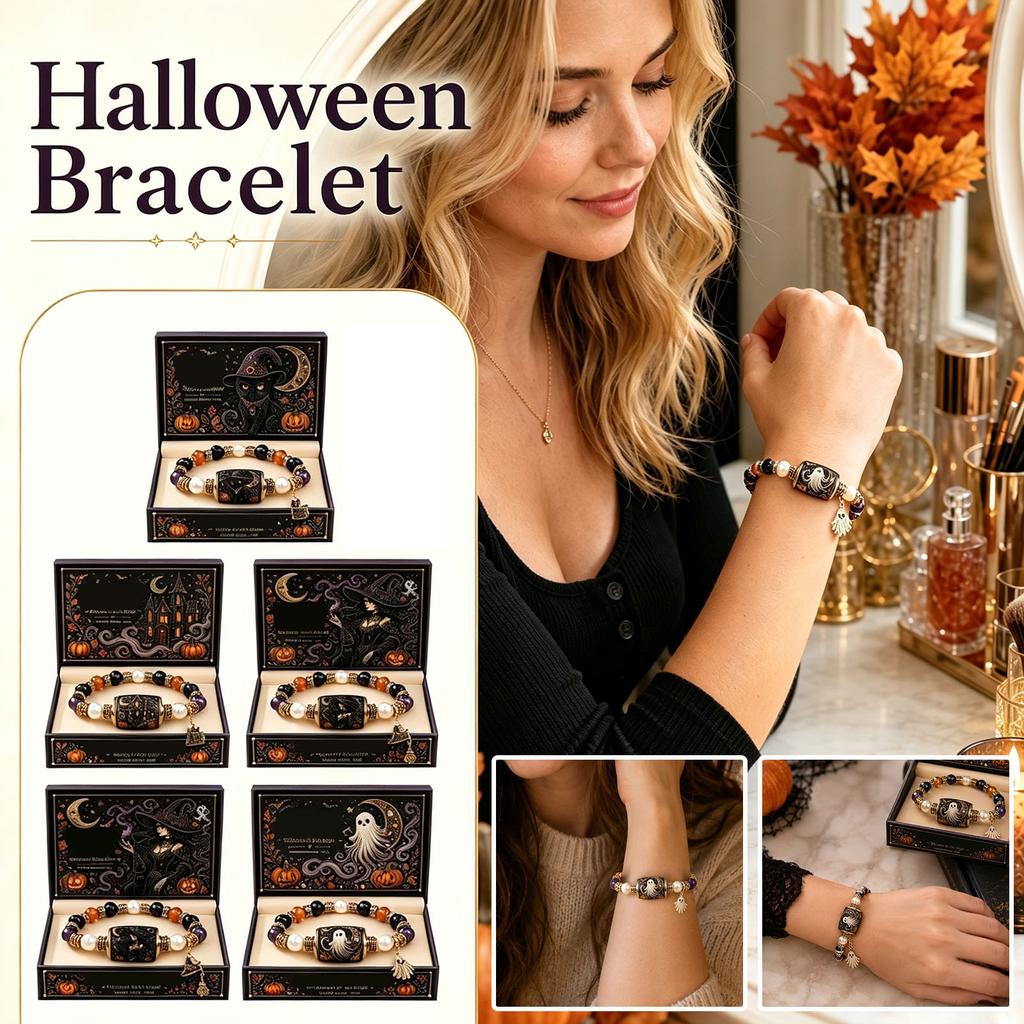 Halloween Beaded Bracelet for Women Cute Pumpkin Charm Jewelry for Party Gift