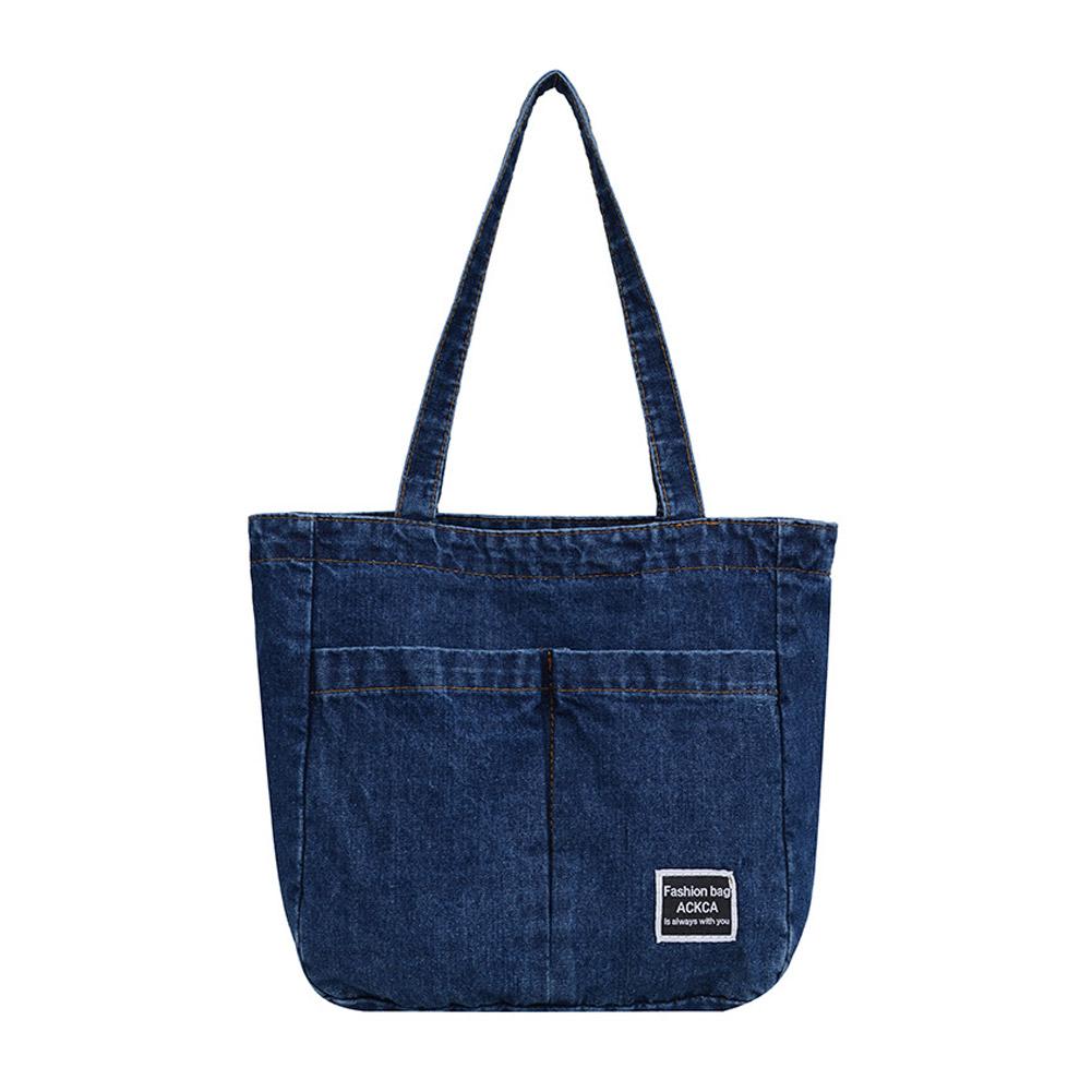 

Oversized Denim Tote Bag Vintage Washed Canvas Shoulder bag with Zip Closure Spacious Harajuku Style Shopping Bags for Daily Use синий