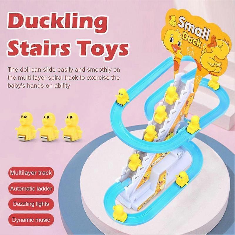 Duck Climbing Toy Electric Musical Stair Slide Track with Flashing LED Lights Educational STEM Toy for Kids
