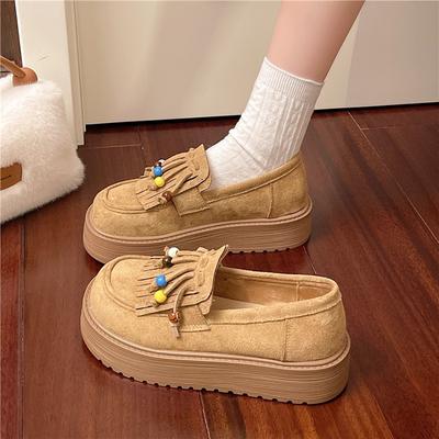 Thick-soled Retro Fringed Beaded Birkenstock Small Single Shoes for Women's 2025 Autumn New Casual and Comfortable One-pedal Single Shoes